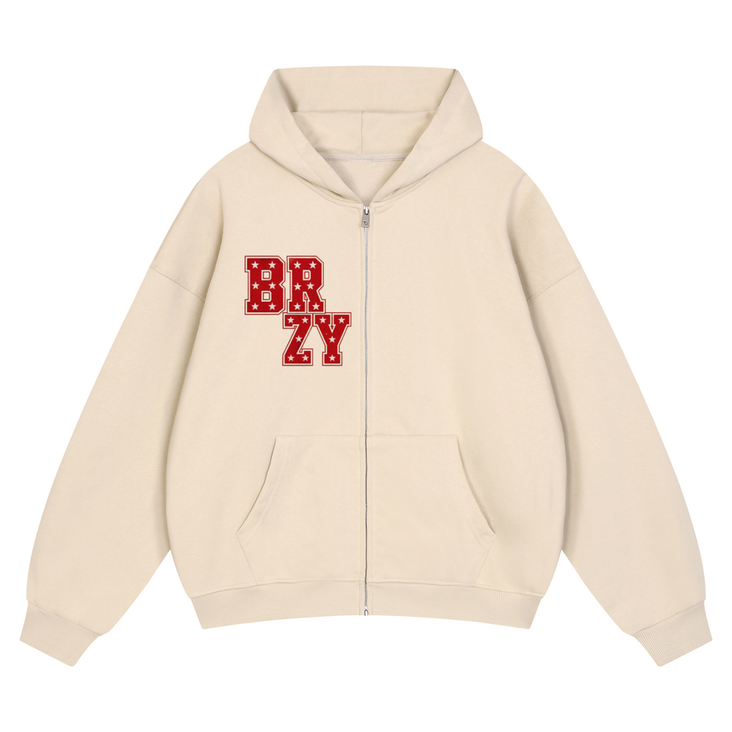 Unisex Loose Solid Full Zip Hoodie