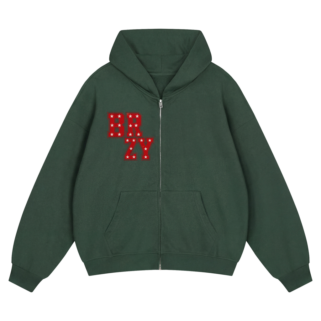 Unisex Loose Solid Full Zip Hoodie