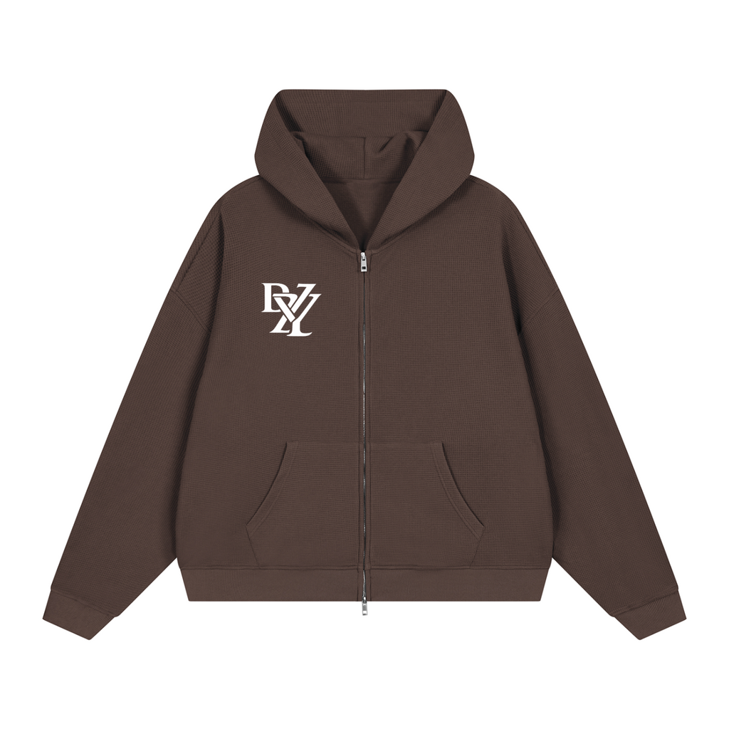 Unisex Waffle Boxy Full Zip Hoodie