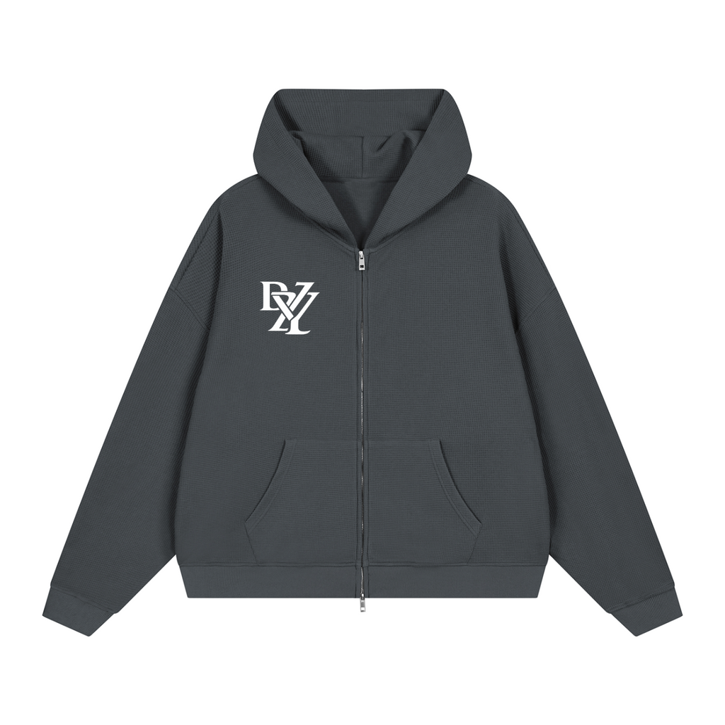 Unisex Waffle Boxy Full Zip Hoodie