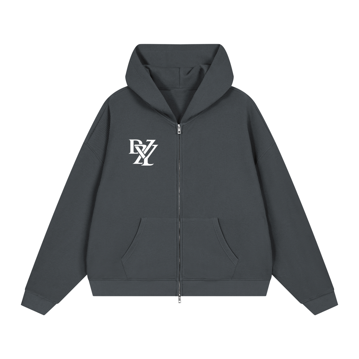 Unisex Waffle Boxy Full Zip Hoodie
