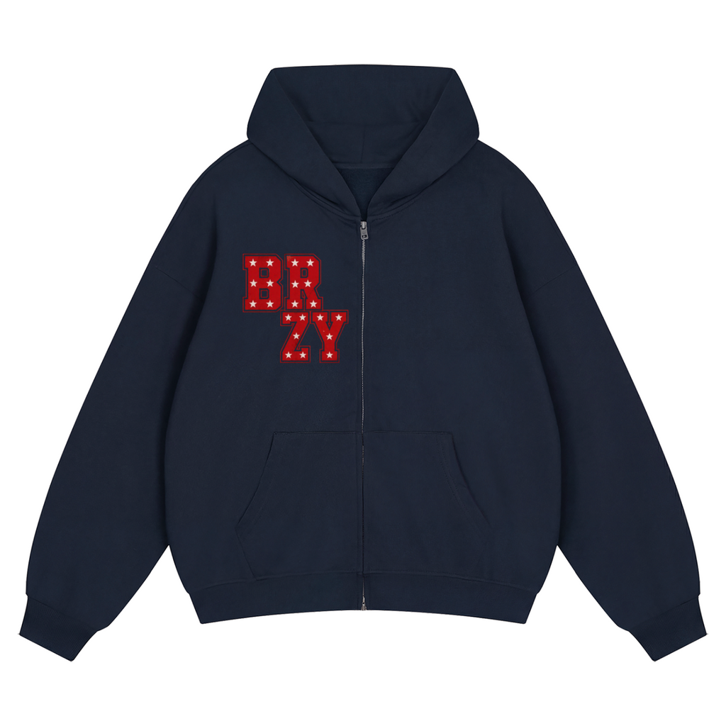 Unisex Loose Solid Full Zip Hoodie
